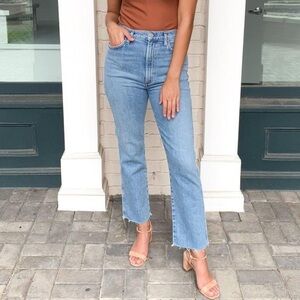 AGOLDE Pinch Waist Straight Jeans High Rise Cut Off Raw Hem Light Divide Wash 24